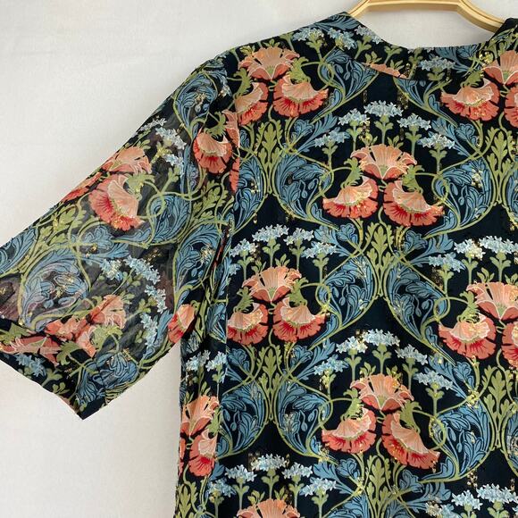 Anthropologie Meadow Rue Basilique Floral Blouse Top Size 8 Muticolor Metallic - Picture 5 of 13